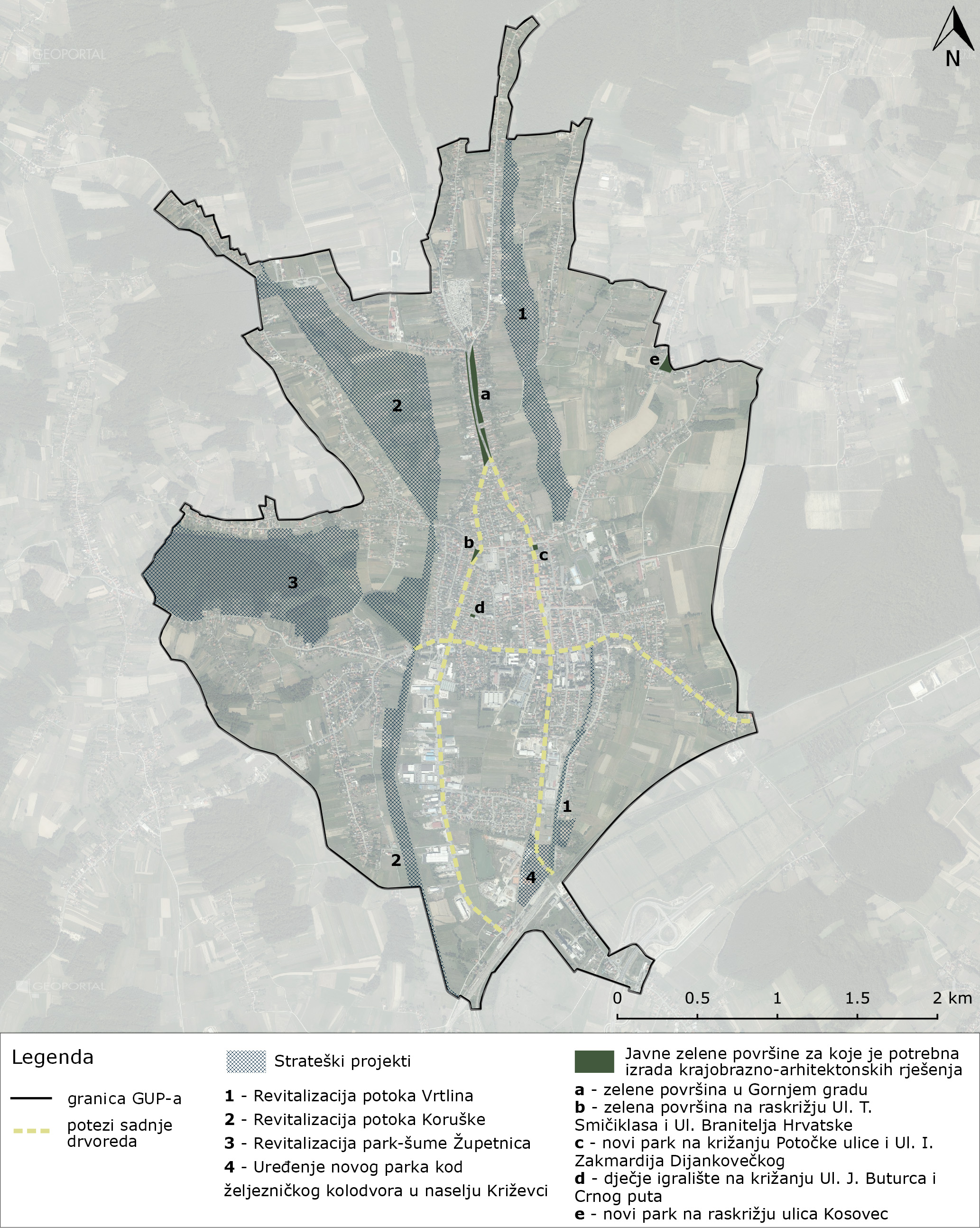 Karta strateških elemenata zelene infrastrukture u obuhvatu GUP-a grada Križevaca